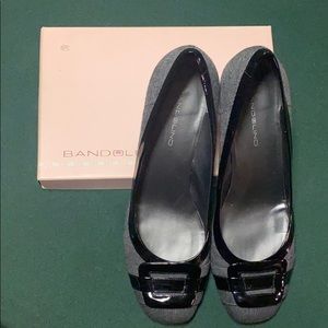 BANDOLINO -Herringbone print / Patent block heel